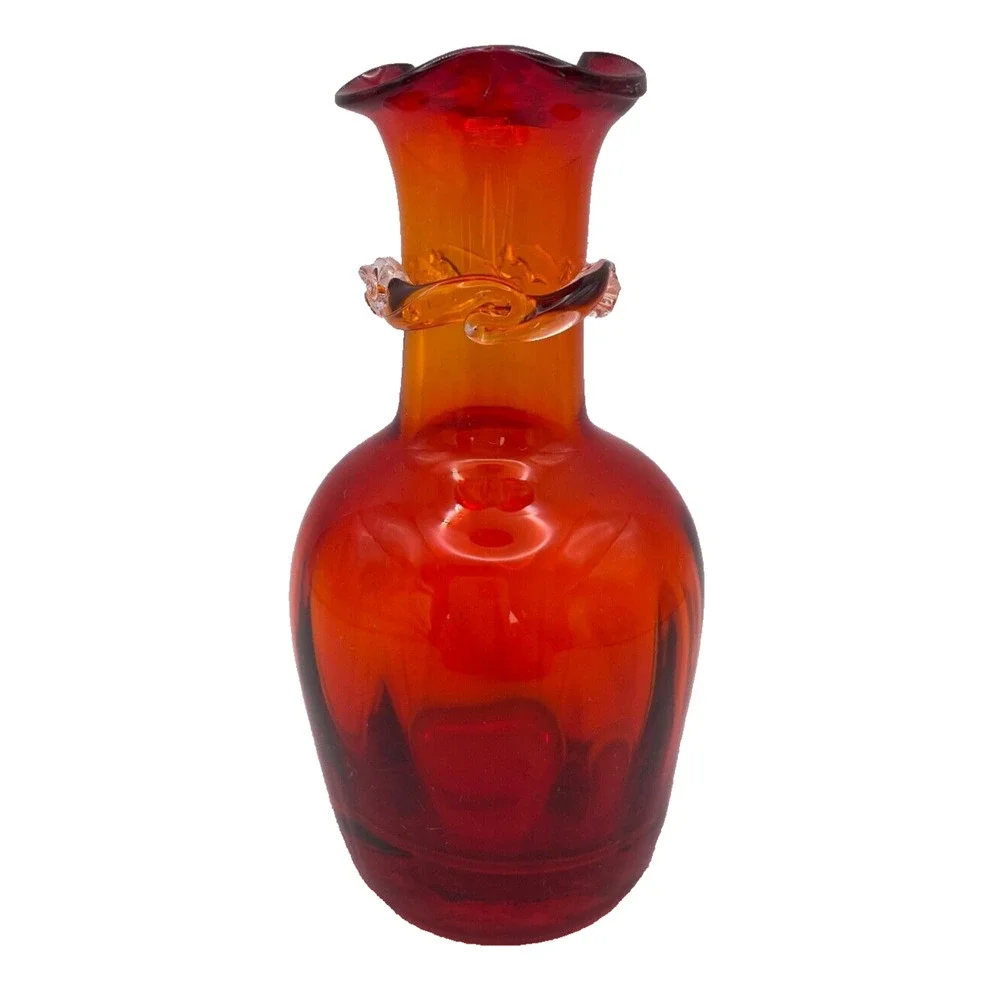 Vtg Kanawha Glass 1974 Ruby Red Applied Clear Rigaree Ruffle 5